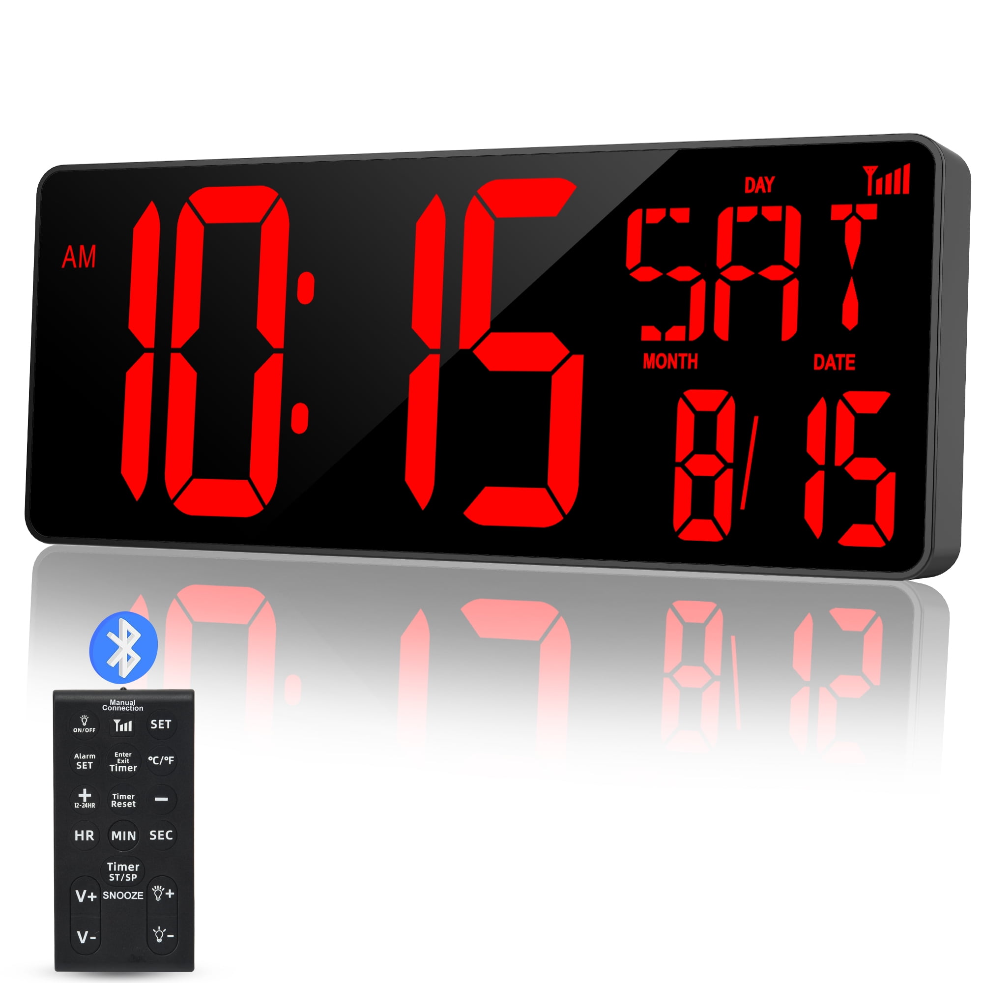 XREXS Large Digital Wall Clock with Bluetooth, 16.5 in Large Display Wall Clock with Temperature/Date/Week