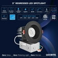 thumbnail image 7 of Luxrite 3 Inch LED Recessed Lights with J-Box, CRI 90, 5CCT 2700K-5000K, 1000LM, 15W, Dimmable, Wet Rated, Black, 7 of 7