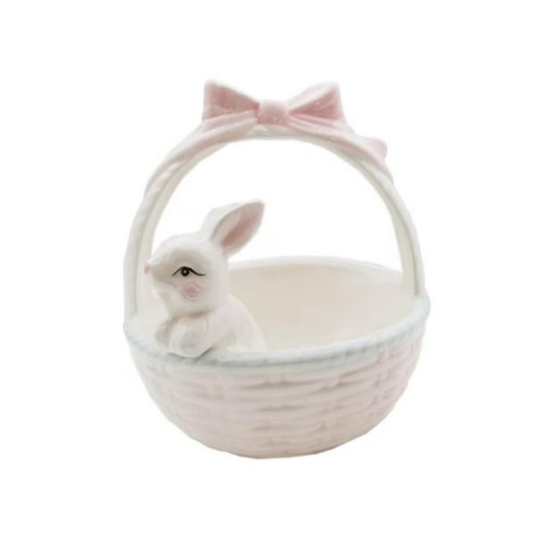 Canasta de Pascua de conejo de cerámica Cuencos de conejo de porcelana Mini estatua Centro de mesa 12cmx12cmx13.5cm