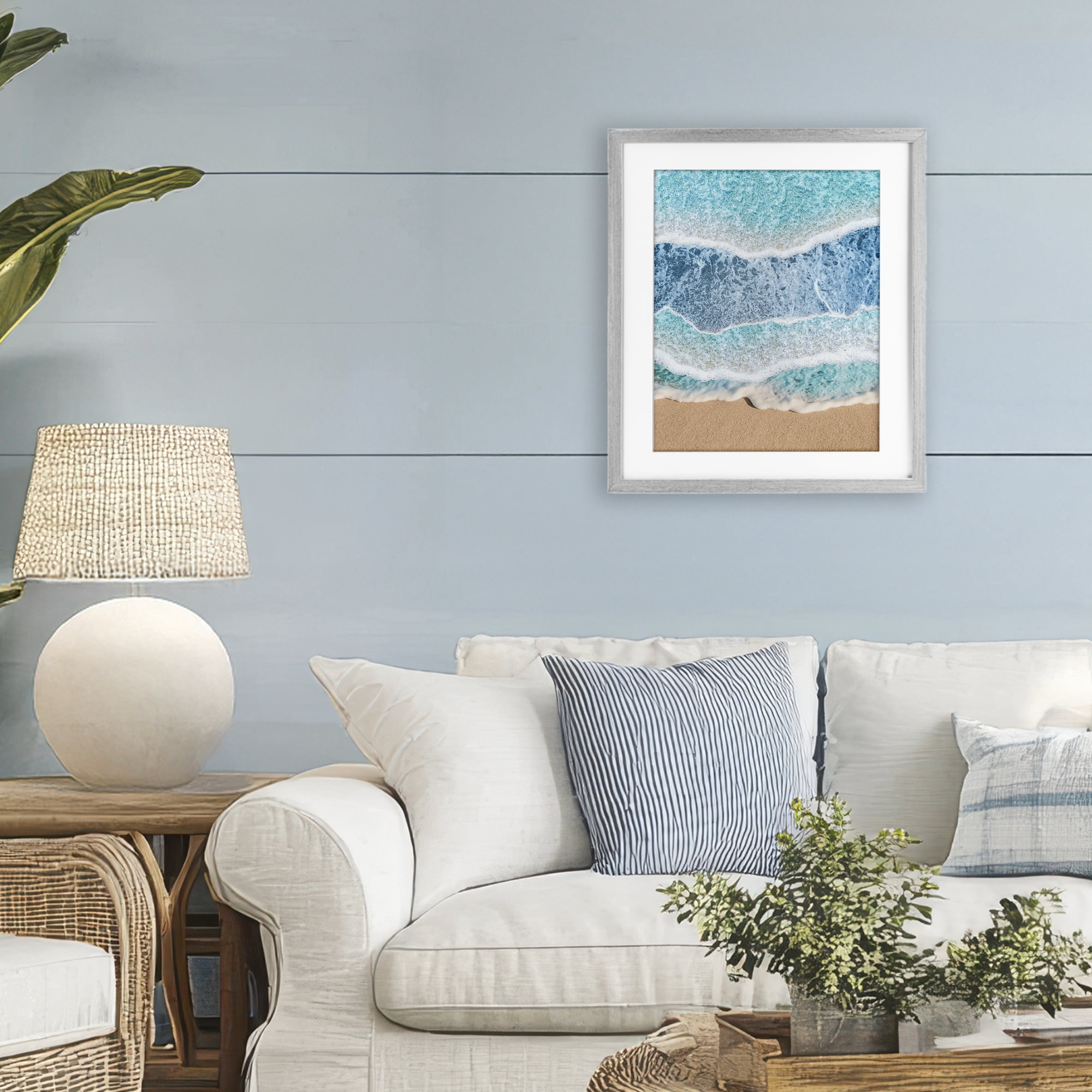 Stupell Industries Overlapping Shore Waves Gray Framed Print Under Glass, design by Jesse Keith
