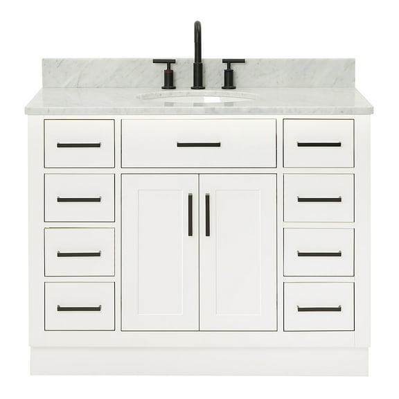 Ariel Hepburn 43 In. Oval Sink Vanity With Carrara White Countertop In White