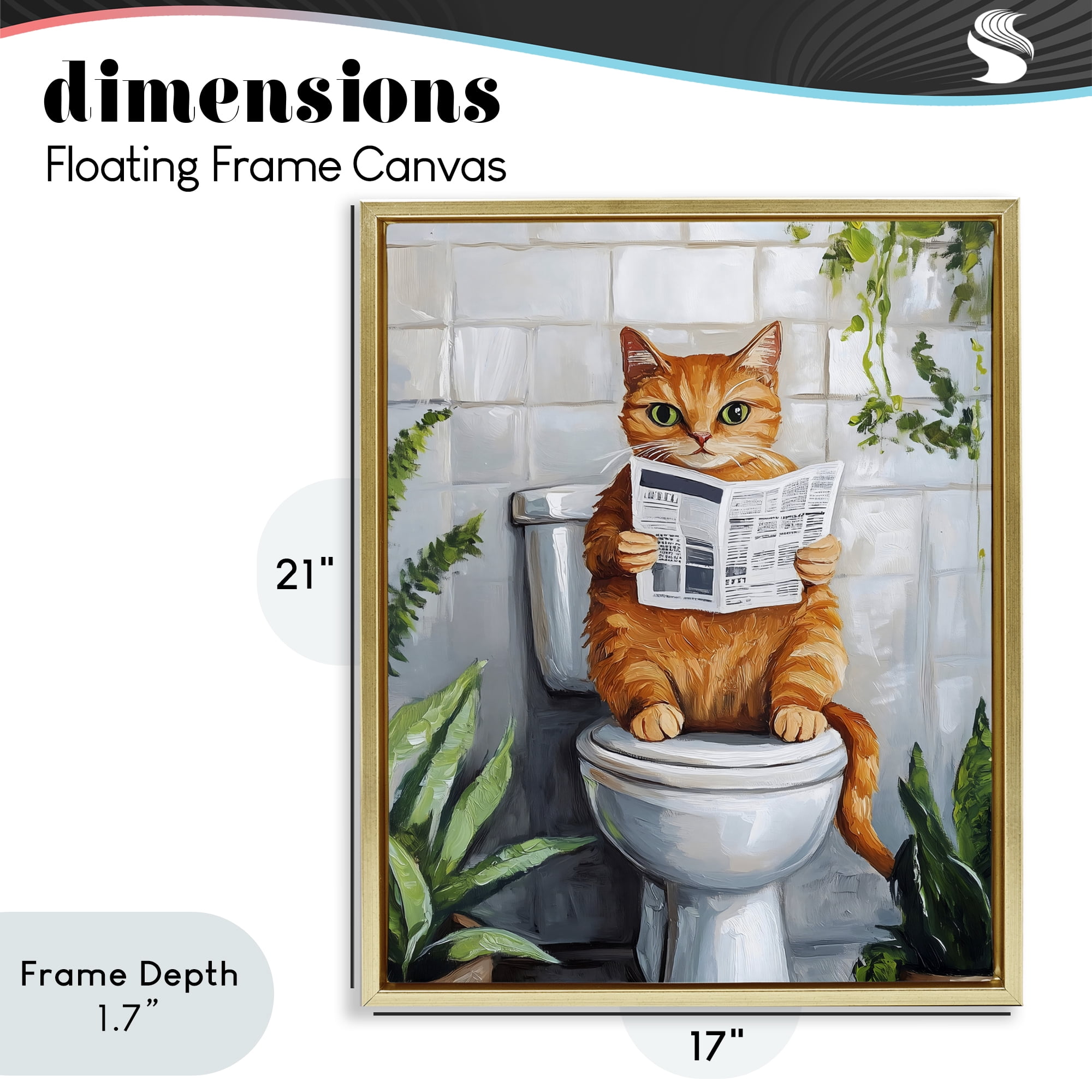 Stupell Industries Orange Cat Reading Paper Gold Framed Floater Canvas Wall Art, design by The Prints Vibe