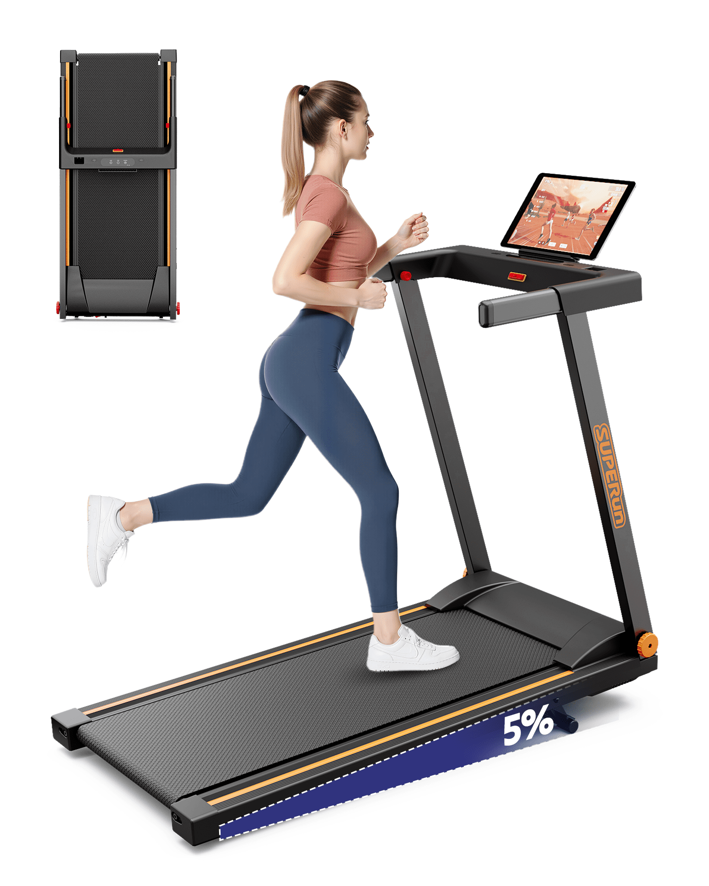 Superun 4-in-1 Foldable Treadmill with Incline, 300 LBS Capacity Running Treadmills for Home Small Spaces with Handles, 3.0 HP Folding Treadmill with Smart APP