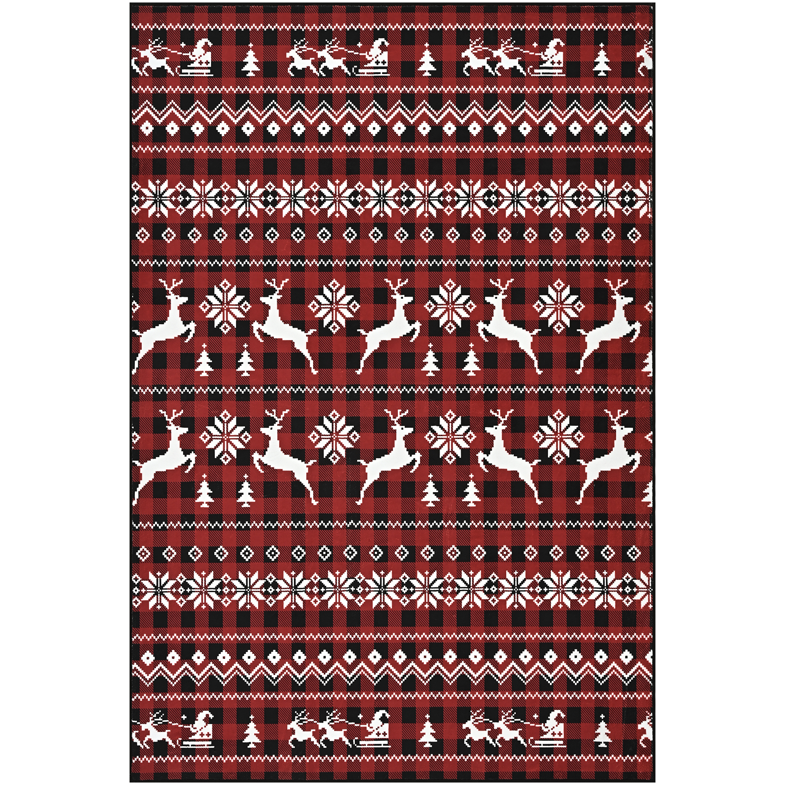 BLEUM CADE Christmas Area Rugs 8x10, Buffalo Plaid Rugs for Living Room, Red Reindeer Washable Rug Low Pile, Snowflake Bedroom Rug Non Slip, Soft Faux Wool Throw Carpet for Christmas Decorations