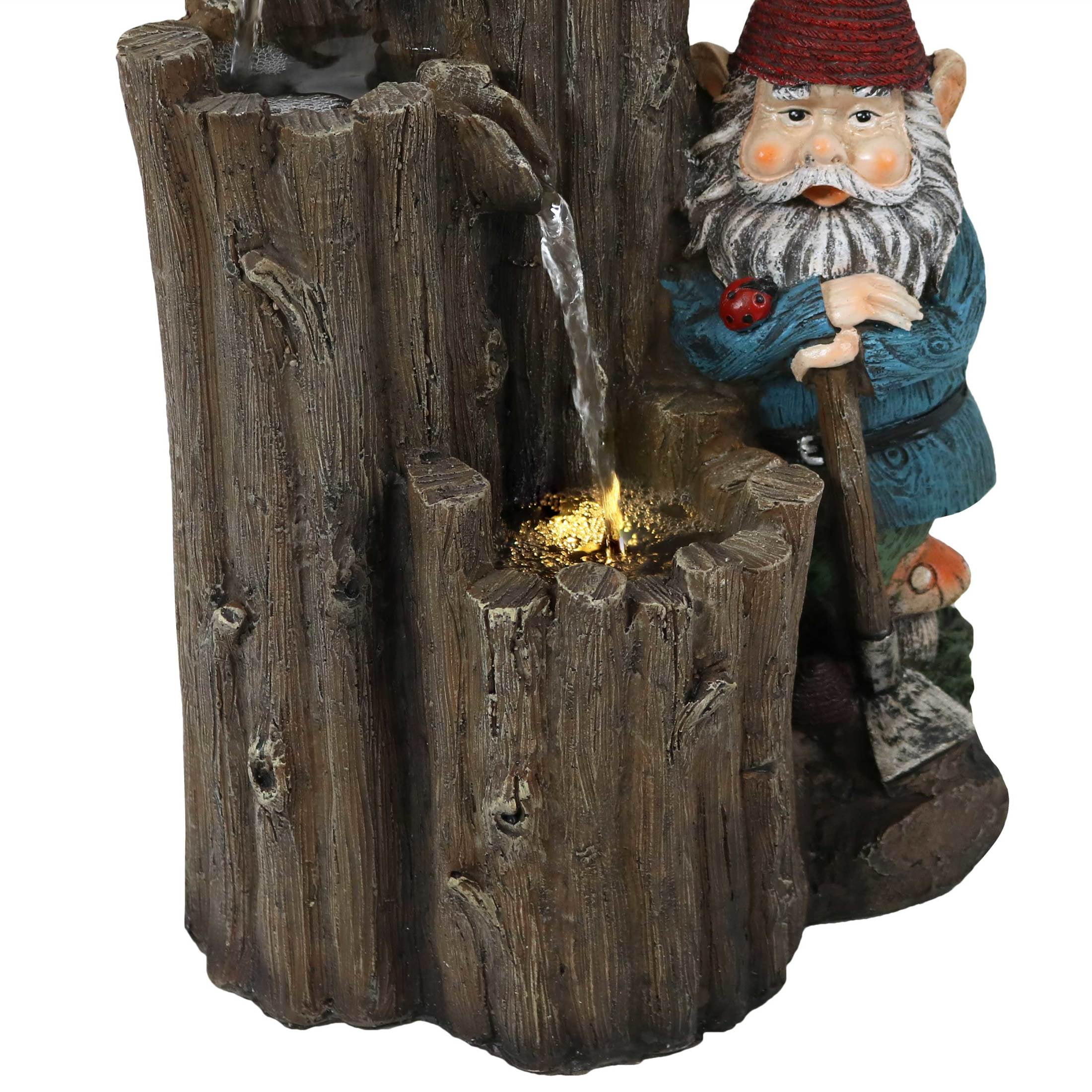 Sunnydaze Resting Gnome Polyresin Outdoor Water Fountain with Lights