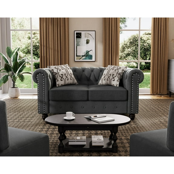 Morden Fort Linen Loveseat for Living Room Furniture Sets, Fabric Couch Gray