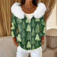 thumbnail image 2 of Women's Fashion Casual Sweater with Zipper Print, Plush Hooded Cardigan Jacket for Christmas Season and Cozy Wear,Green,M, 2 of 7