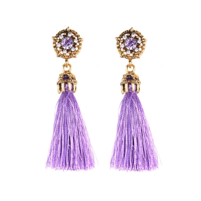 Jumpingount Pendiente de borla larga Retro barroco Palacio oreja anillo Vintage elegante aleación colgante acogedor a juego con estilo orejas gotas para Ropa, zapatos y accesorios Miscelánea Violeta Jumpingount AP010292-03