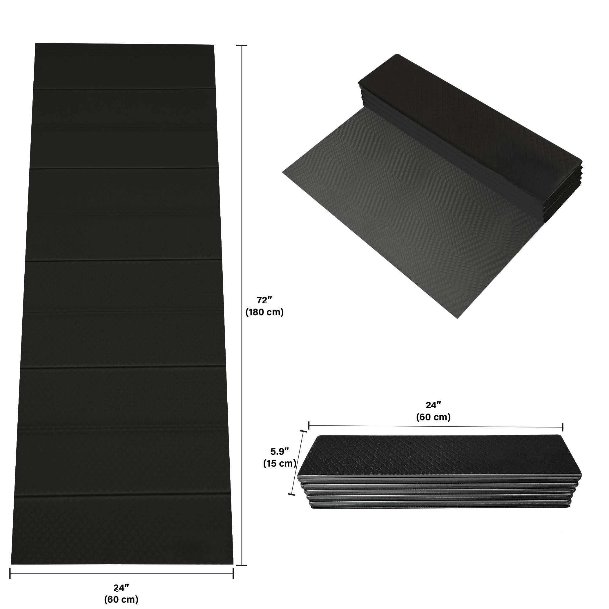 Foldable Yoga Exercise Mat Black 24" x 72" x 1/4" for Pilates Home Workouts Floor Exercises