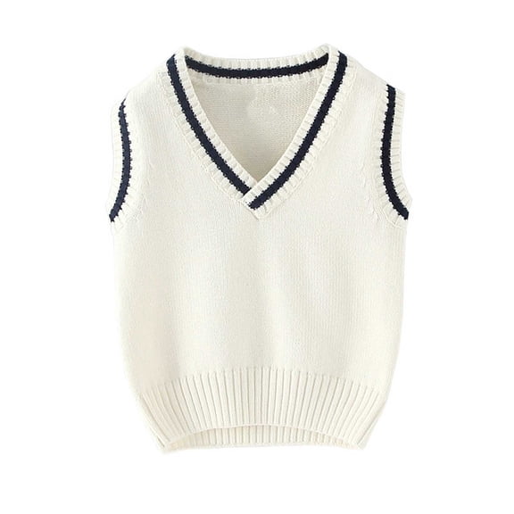 HAiming Kids Uniform Sweater Vest Sleeveless Color Block Knitted School Shirts Comfy V Neck Casual Fall Workout Blouses