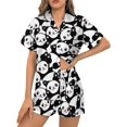 thumbnail image 1 of SKQIT Ensembles de Pyjama à Manches Courtes pour Femmes, 2 Pcs en Satin Doux Imprimé Mignon Chemise Boutonnée et Shorts, 1 of 8