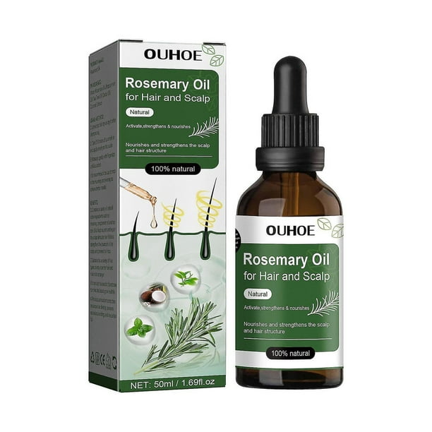 Aceite de romero para cabello y cuero cabelludo de 50ml, aceite para la caída del cabello, para estimular el crecimiento del cabello y el cuidado del cuero cabelludo con aceite de ricino