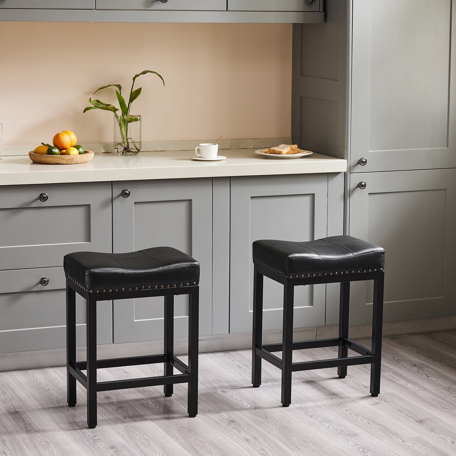 TrumanPick Saddle Bar Stool, Steel Frame with Footrest & Padded Seat for Kitchen Counter