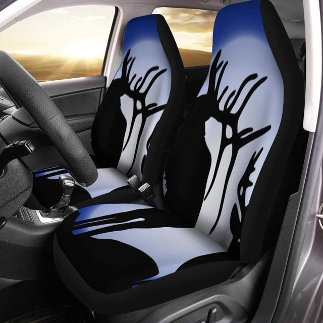 Funda para asientos de coche ABPHQTO Juego de 2 fundas azul dos siluetas de ciervos del norte