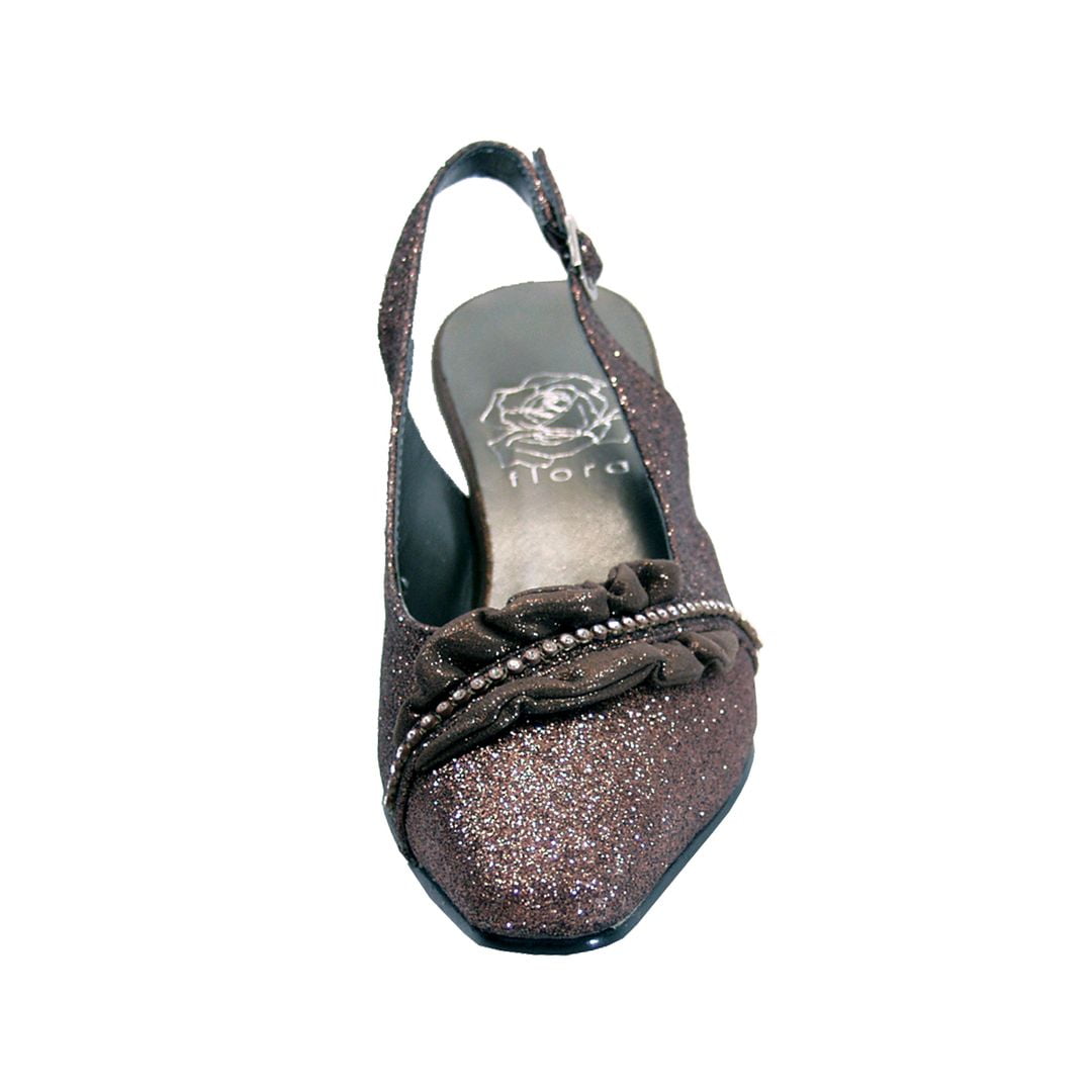 FLORAL Bloom Women Wide Width Falbala Trim With Rhinestone Slingback Shoes BRONZE 5