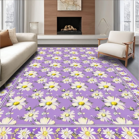 ODIKA 4x6 Machine Washable Non-Slip Area Rug, Floral High Traffic Rug, Purple, 36283