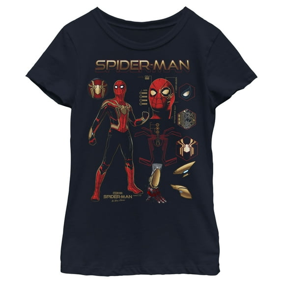 Girl's Marvel Spider-Man: No Way Home Iron Suit Gear Graphic Tee Navy Blue Medium