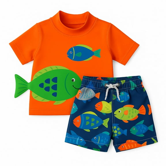 Carter's Swimsuit Trunk and Rashguard Set Toddler Swimsuit Neon Fish Orange 9 Months