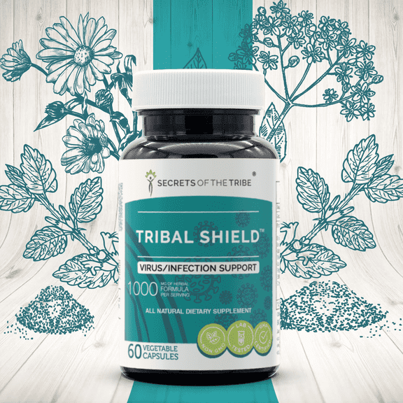Secrets of the Tribe Tribal Shield Capsules Dietary Supplement, Natural Herb Blend, Made from Echinacea, Elder, Oregon Grape, Lemon Balm, Cat's Claw, Calendula 60 Count