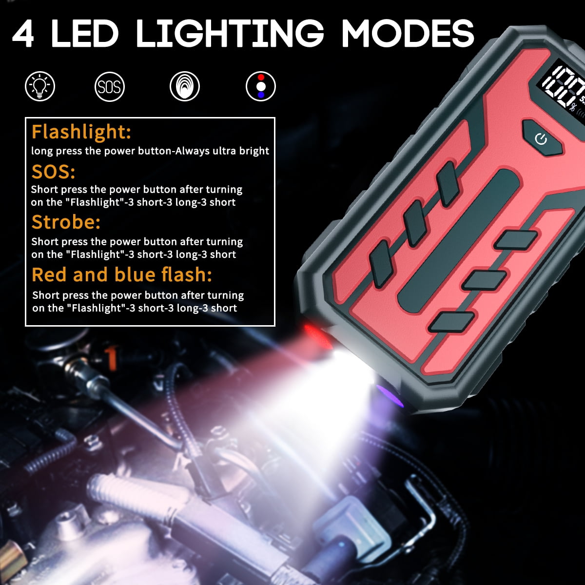 Portable Car Jump Starter, 4000A Peak 39800mAH Battery Jump Starter(for All Gas or Diesel Engine), 12V Auto Battery Booster w/ LCD Display&Indicator Jumper Cables, Portable Power Bank Charger&QC 3.0
