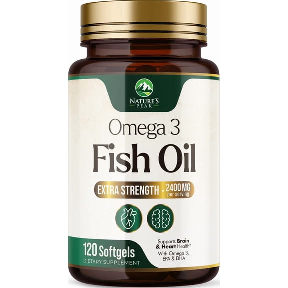 Omega 3 Fish Oil Supplements - 2400mg Fish Oil Per Serving - Triple Strength Omega-3 with Fatty Acids EPA & DHA - Natural Heart, Brain & Immune Support - Wild Caught, Bottled in USA - 120 Softgels