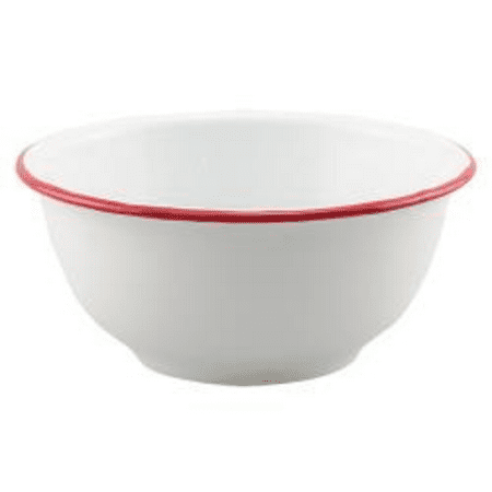 - Vintage Style Set of 6 Enamel Cereal Bowls. White w/Vibrant Red Trim