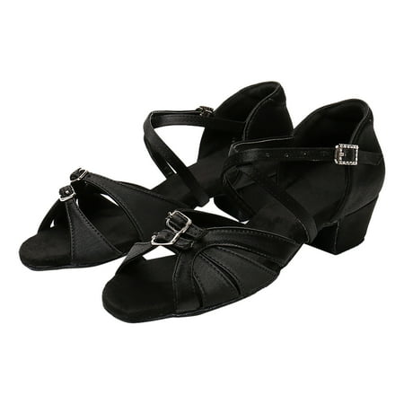 

Women s Soft Sole Medium Low Heel Buckle Suede Antiskid Latin Shoes
