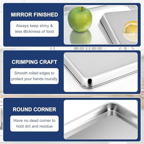 9 Inch Baking Cookie Sheet, Oven Pan Tray Stainless Steel Sheet Pan for Kitchen, Oven Bakeware for Multi Uses, Shiny Look & Dishwasher Safe, Healthy & Heavy Duty, 1Pc