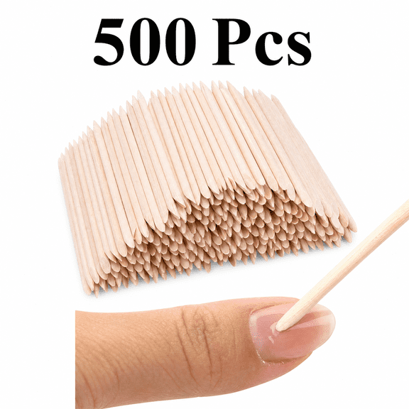 500PCS Double Sided Cuticle Pusher Remover, Wood Nail Sticks, Disposable Cuticle Sticks for Manicures & Pedicures, Wooden Nail Art Cuticle Pusher Remover Set for Home & Salon Manicure