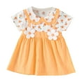 thumbnail image 2 of qolati Girl Summer Dresses Ruffle Short Sleeve Crew Neck Playwear Sundress Flower Print Swing Birthday Party Casual Cotton Dresses 0-3 Years, 2 of 9