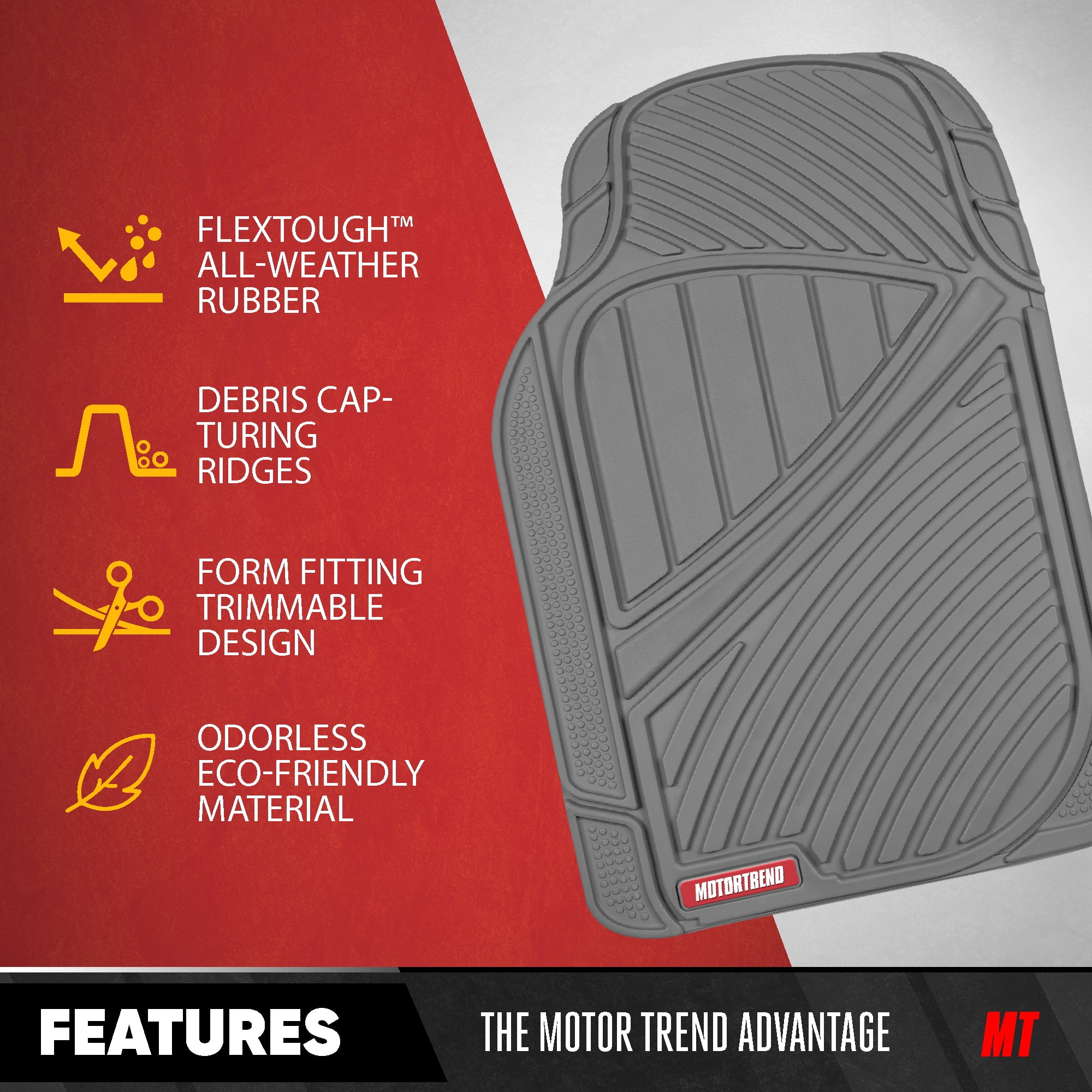 Motor Trend 3-Row Heavy Duty Rubber Floor Mats & Liners for Car SUV Van, Front 2nd & 3rd Row Durable Polymerized Latex Full Interior Protection, Extra-High Ridgeline Design, Gray