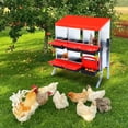 thumbnail image 7 of Yiwa 6-Hole Chicken Nesting Box for Laying Eggs with Metal Legs, Roll out Nesting Boxes for Chicken Coop Hens Poultry, Heavy Duty Chicken Egg Laying Box with Lid Cover and Perch to Protect Eggs(Red), 7 of 7