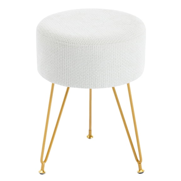 Gianna Round Ottoman, Makeup Cute Soft Small Footstool, Modern Style Faux Fur Seat with 3 Metal Legs for Dressing, Living Room Bedroom Dorm, Beige