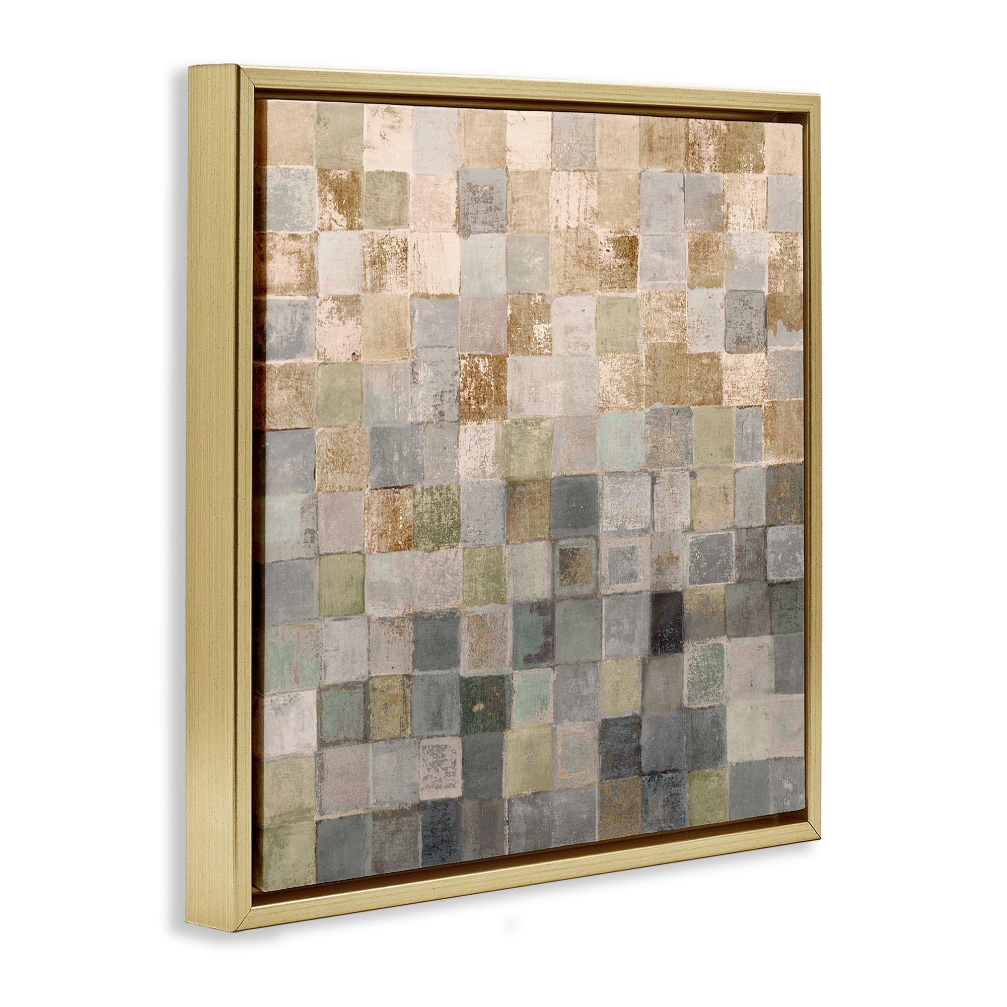 Stupell Industries Alternating Beige & Grey Squares Abstract Painting Gold Floater Framed Canvas Art Print Wall Art, 18 x 18