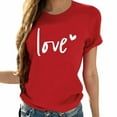 thumbnail image 2 of Guzom Womens Red Love Heart Graphic Crew Neck Rolled Short Sleeve Relaxed Fit Polyester Spandex Casual T-Shirt for Valentine's Day Daily Wear,Size S, 2 of 7