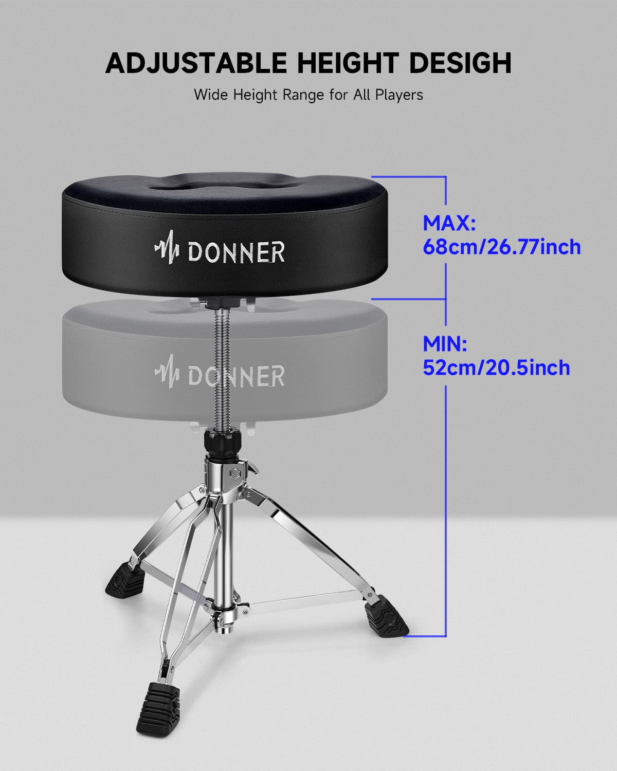 Donner DT-200 Saddle-style Threaded Rod Drum Throne, Adjustable Drum Seat for Adults and Teens