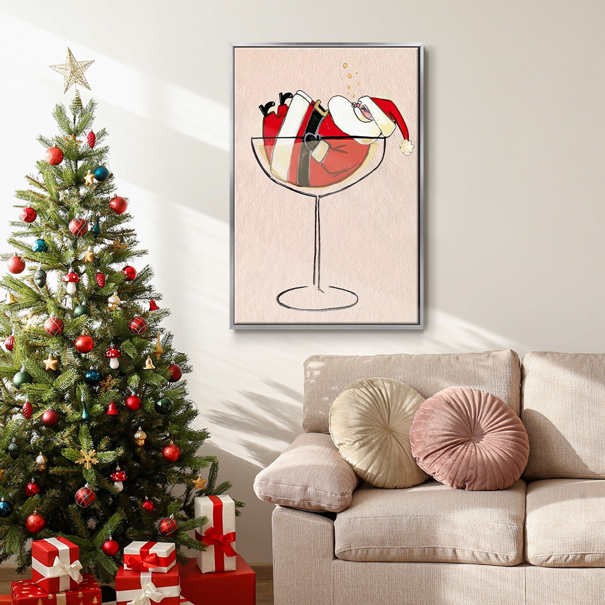 Get Blitzened Collection B - Framed Gallery Wrapped Holiday Canvas - 27 x 41 - Silver Frame