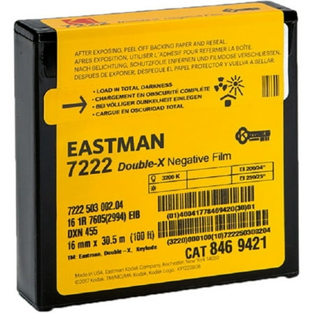 Kodak Eastman Double-X 7222/DXN455 Negative Motion Picture Film, 16mm SP455 Winding B, Spool, 1R-2994 Perforation, 100' Roll