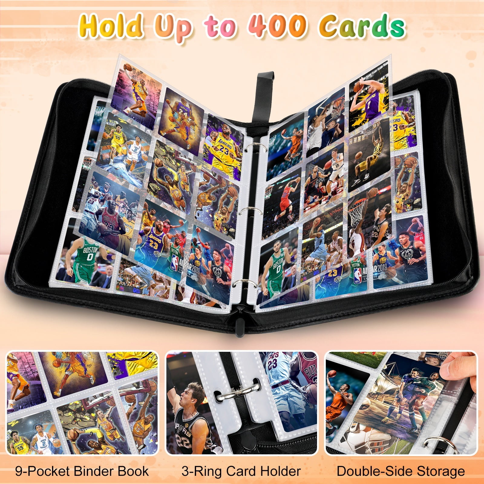 Binder for Trading Cards with Sleeves, 50Pcs 9-Pocket Pages Card