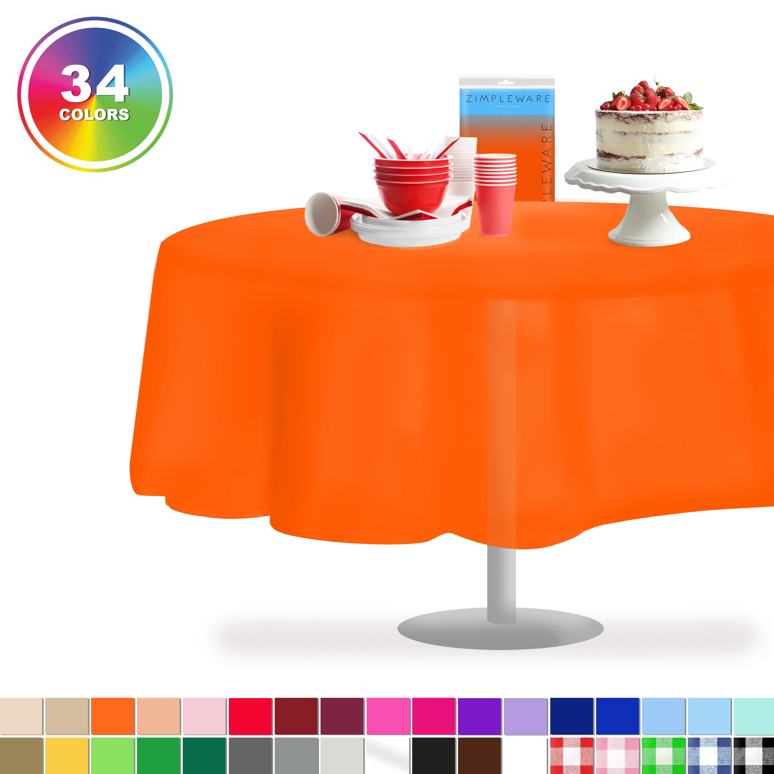 Orange 6 Pack Standard Disposable Plastic Party Tablecloth 84" Inch Round Table Cover By