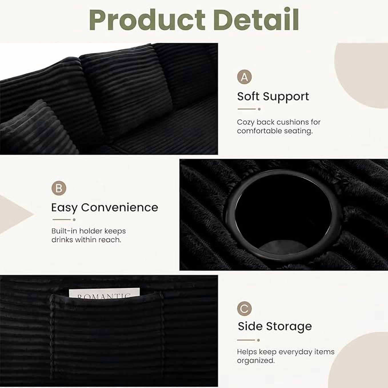 Howcool 134" Modular Cloud Couch, U-Shaped Sectional Sofa with Double Chaise, Oversized Deep Seat Boneless Corduroy Sofa with Cup Holders & Side Pockets, No Assembly Required, Black