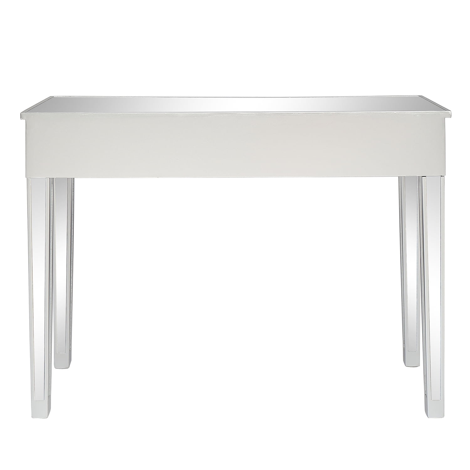 2-Drawer Modern Diamond-Embellished Mirrored Desk, Silver, 42 x 15 x 29.92 in