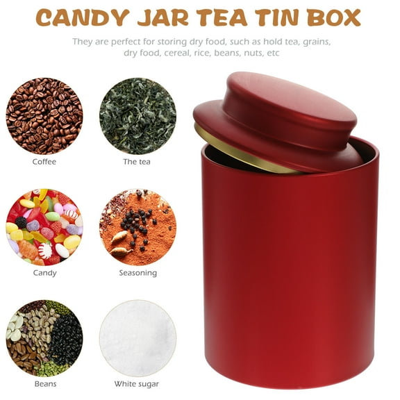 Airtight Tea Storage Jar with Lid, Cookie Tin Canister, Kitchen Food Storage Container for Tea, Sugar, Beans, Red Tinplate Box