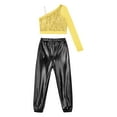 thumbnail image 4 of Doomiva Kids Girls Jazz Hip Hop Latin Dance Outfits Shiny Sequins Crop Tops with Harem Pants Tracksuit A Gold&Black 8, 4 of 5