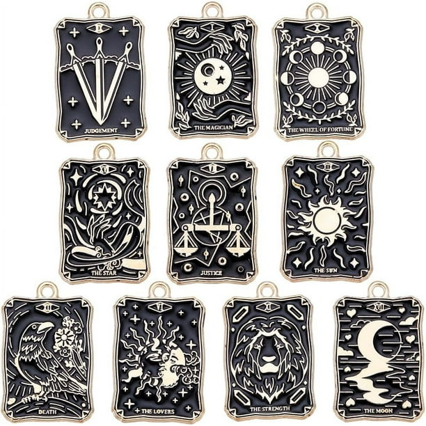 20 amuletos de tarot de 10 estilos, amuleto de la suerte, esmaltado, gótico, mágico, de oro negro.