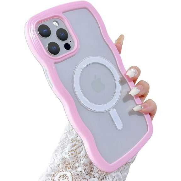 Compatible for iPhone 12 Pro Max Case with Magsafe, Wave Magnetic Phone Case Cute Water Ripple Candy Colors Frame Shockproof for iPhone 12 Pro Max Phone Case for Women 6.7 Inch - Pink