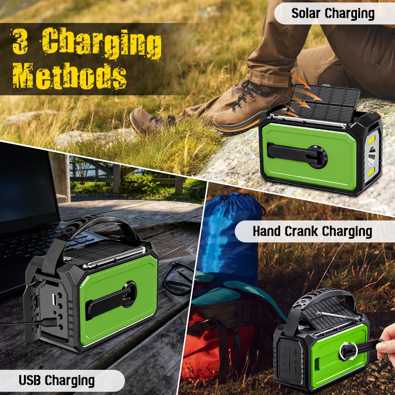 KOGYAS 16000mAh Crank Radio,Emergency Radio,Solar Radio,NOAA/AM/FM Weather Radio Bluetooth,USB Type-C Charging,Dynamo Radio,Polymer Battery,Torch & LED Reading Light,SOS Alarm,Compass for Camping