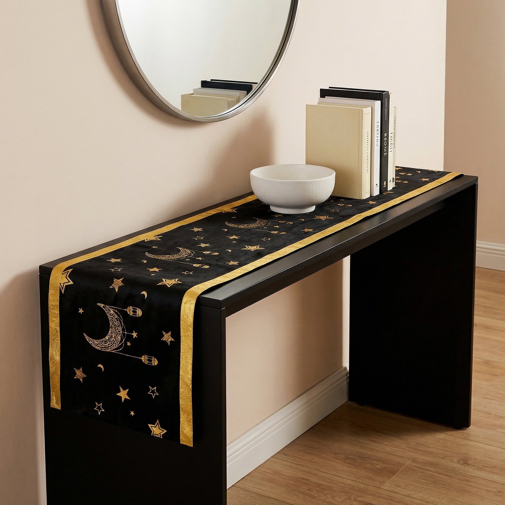 Unique Bargains Long Polyester Kitchen Runner Table Runner for Decor Black 13"x94.5"