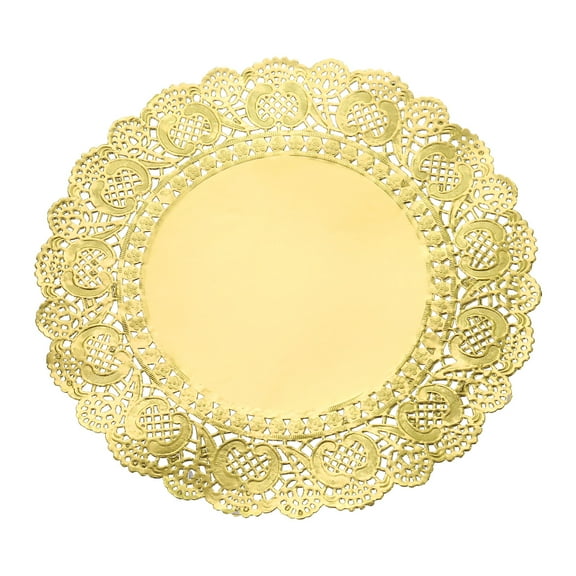Uxcell 50 Pcs Paper Doilies 12 Inch Round Lace Decorative Placemats Disposable Papers for Food Parties, Gold