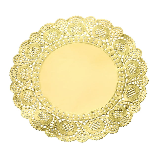 Uxcell 50 Pcs Servilletas de Papel de 12 Pulgadas Redondas de Encaje Decorativas, Papeles Desechables para Comidas y Fiestas, Dorado